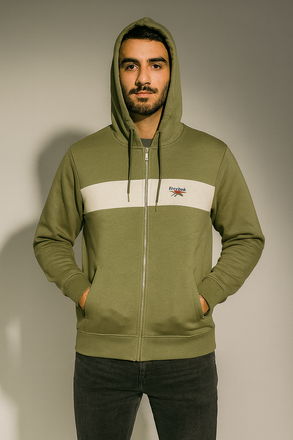 Olive and white Panel Printed Reebok Zip Hoodie